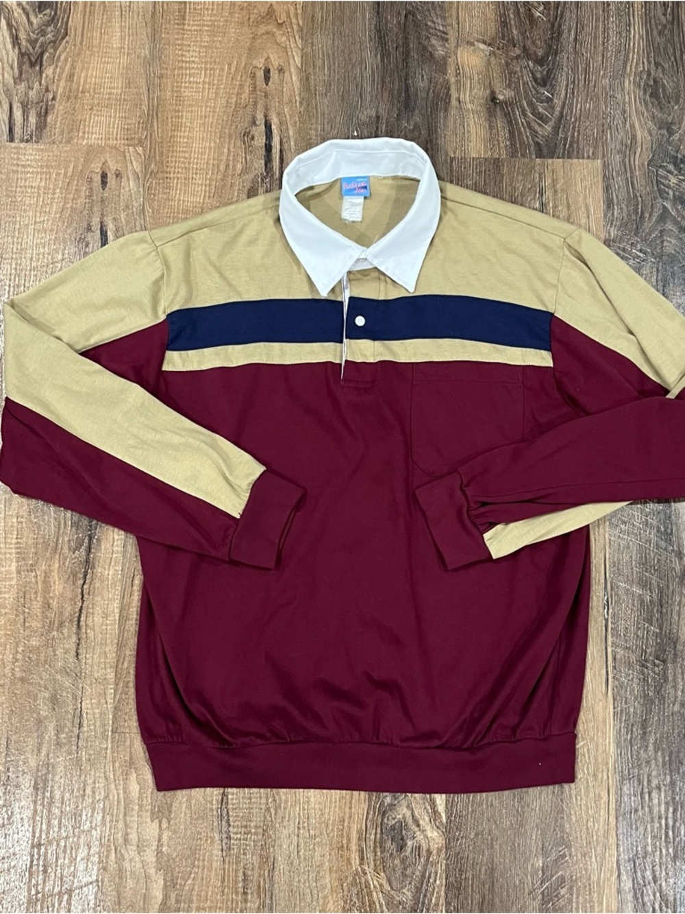 Vintage Haband Casual Joe Multicolor LS Pocket Polo Shirt Band Waist Large